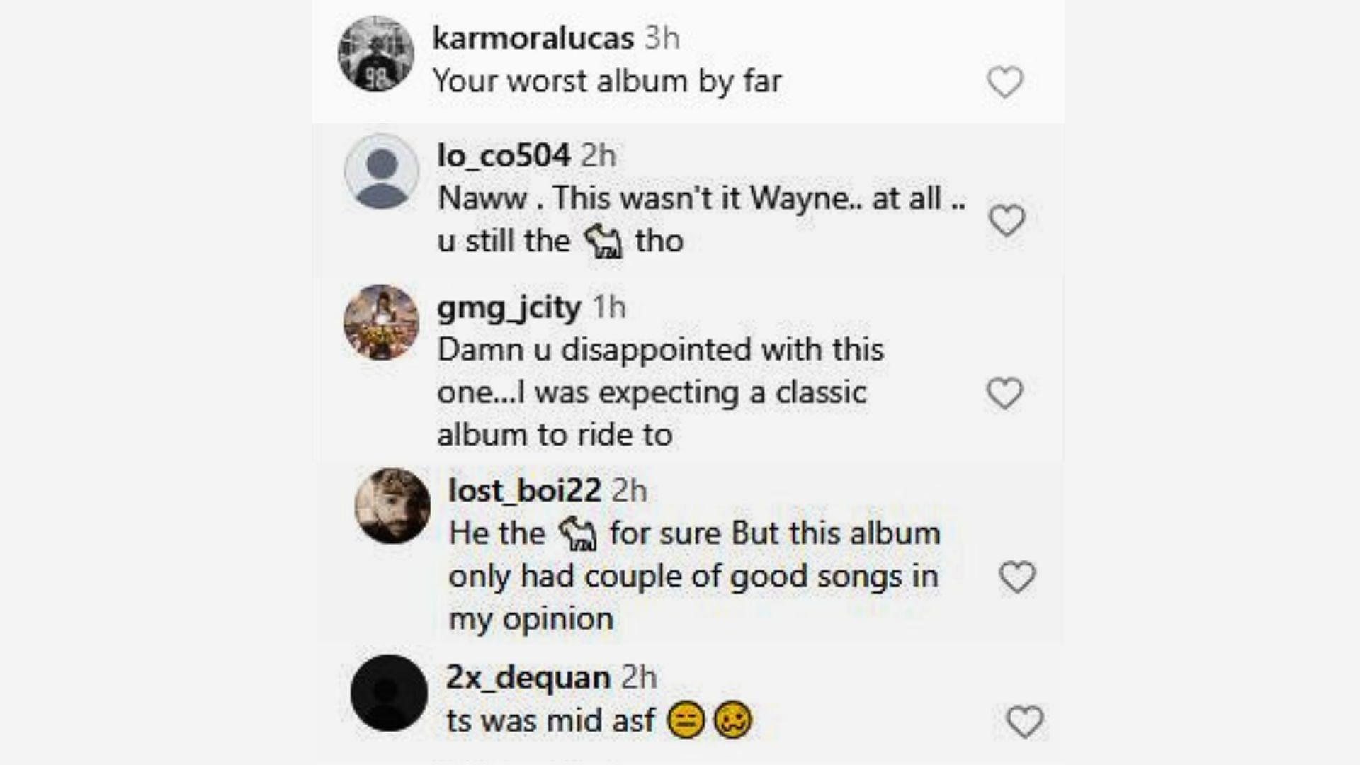 Fans opinions on Tha Carter VI (Image via Instagram/ @liltunechi)